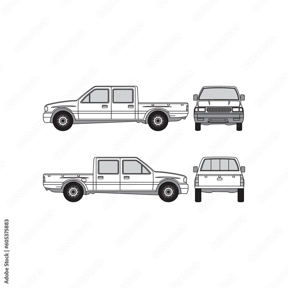 offroad outline, year 1993, isolated white background, front, back, top and side view, part 6