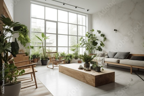 Beautiful cosy interior with lots of interior plants. Generative Ai © DigitalGenetics