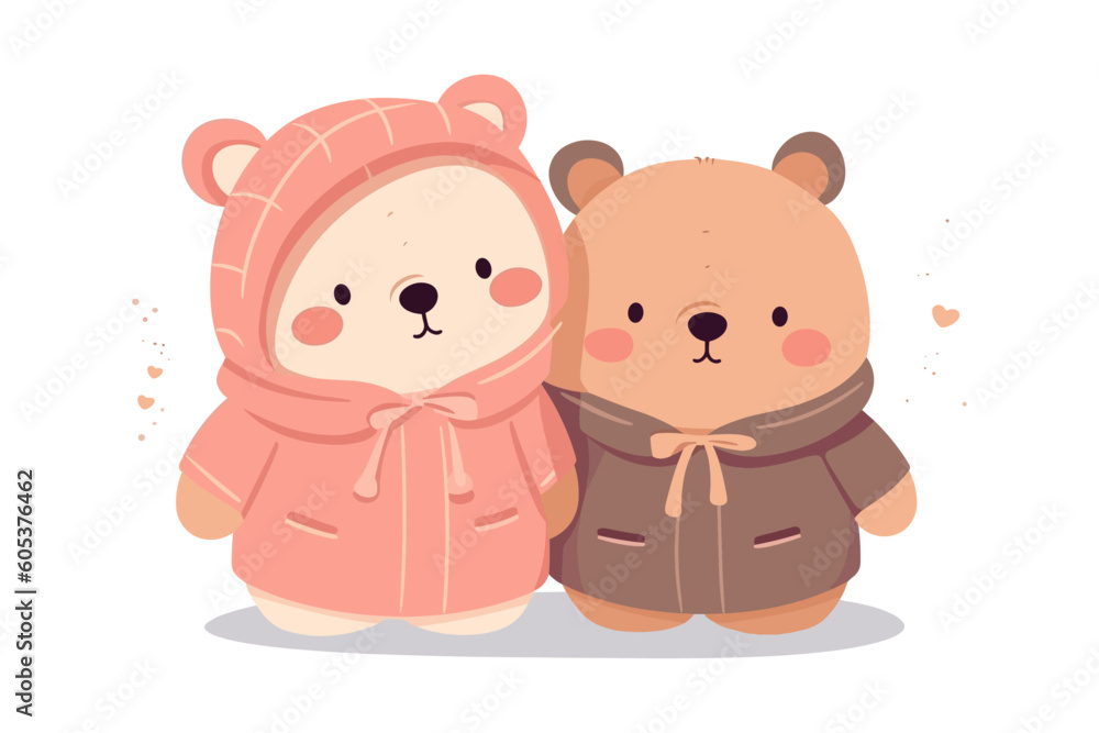 cute teddy couple illustration on isolated background cute teddy couple illustration on isolated background