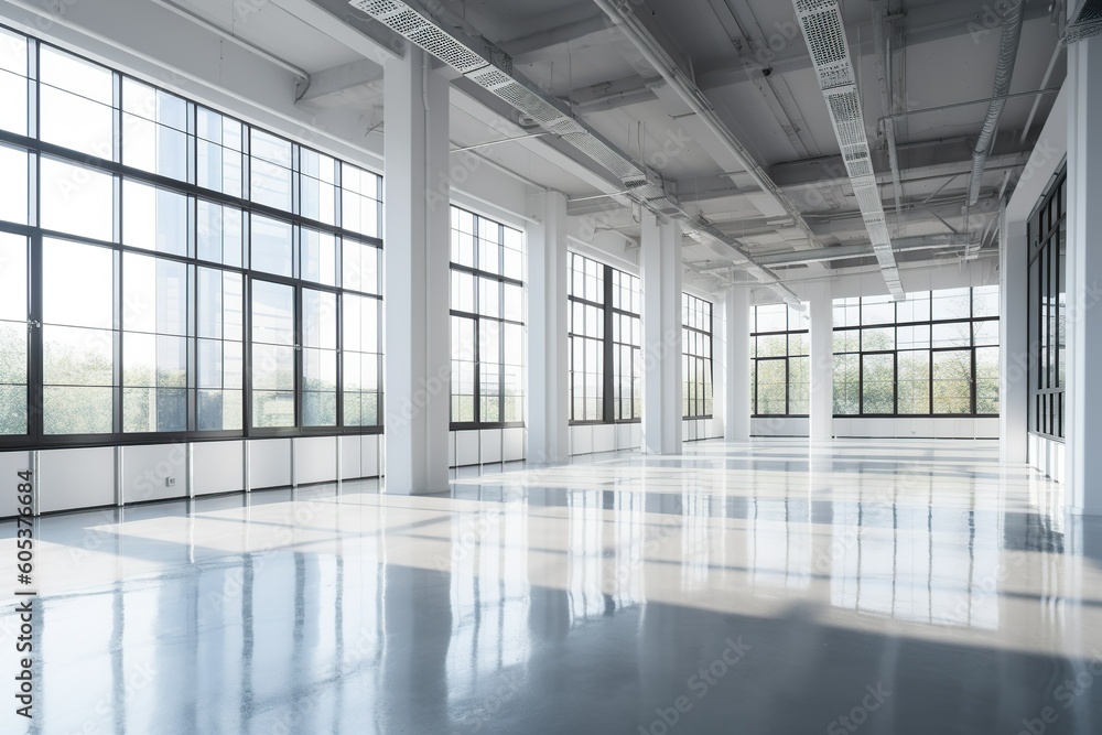 Modern office building interior with glass walls frames. Generative Ai Modern office building interior with glass walls frames. Generative Ai