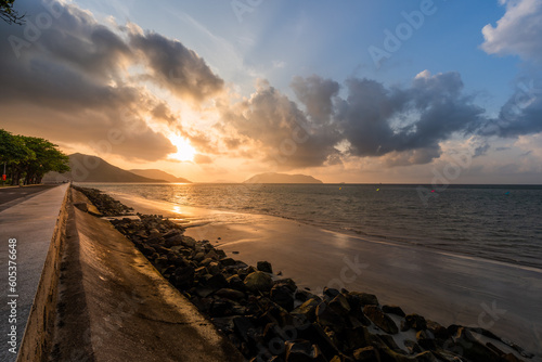 view of main road which leads along the coastline mountains in Con Son town. Con Dao island is one of the famous destinations in southern Vietnam