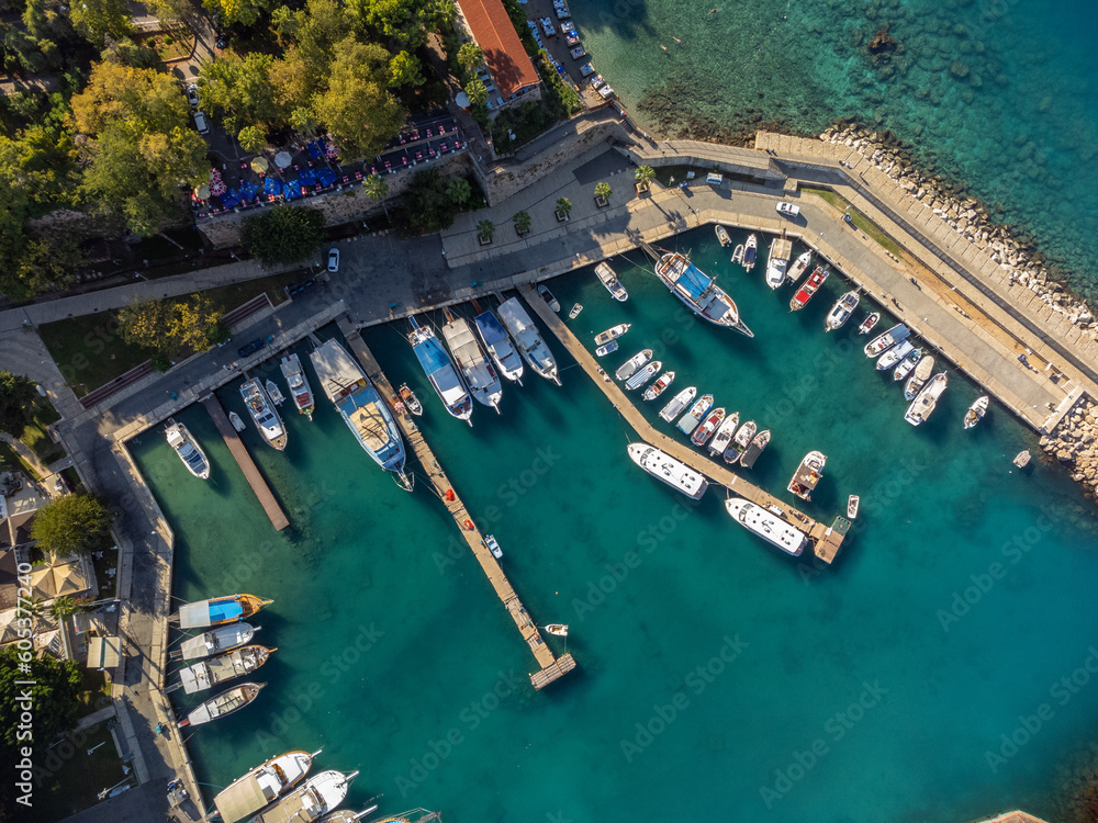 Aerial view on Antalya marina and old town