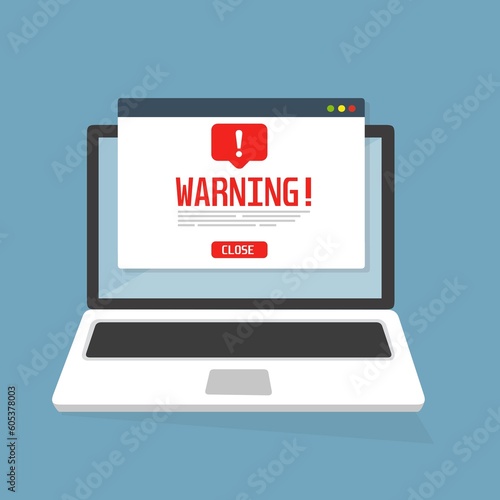 Avviso di notifica degli avvisi per laptop, spam, virus, errori Internet, trojan