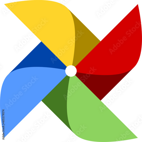 Colorful Pinwheel or Spinning Windmill without Stick Symbol Icon. Vector Image.