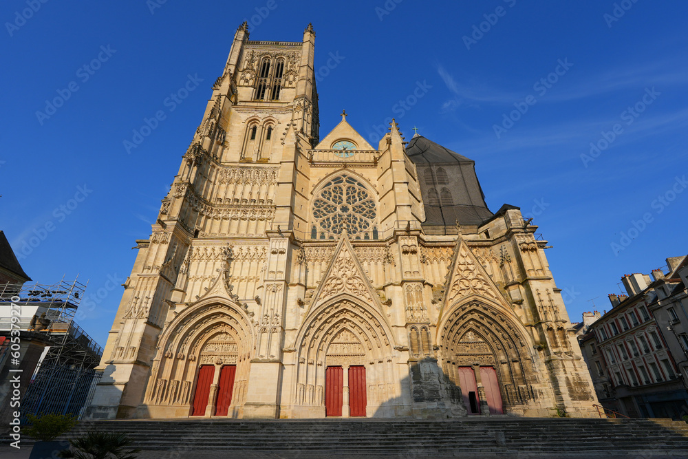 Facade of the Saint Etienne cathedral of Meaux, a roman catholic church in the department of Seine et Marne near Paris, France
