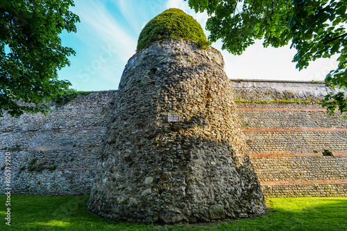 Faude tower on the ancient ramparts of Meaux in the French department of Seine et Marne near Paris, built in the 15th Century - Medieval defensive walls made of stone and bricks photo