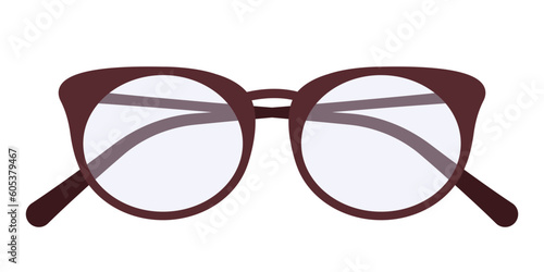 Women's optical glasses. Stylish brown female accessory. Isolated vector illustration in flat cartoon style.