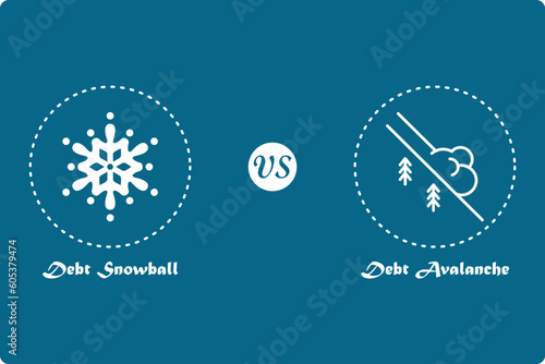 Vector illustration of difference between Debt Snowball and Debt avalanche
