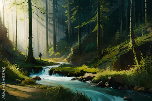 Morning in the forest. AI generated illustration