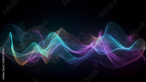 abstract background with glowing purple and golden and blue wavy lines, generate ai