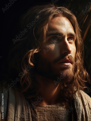 Portrait of Jesus Christ holy cross, radiance, generative ai