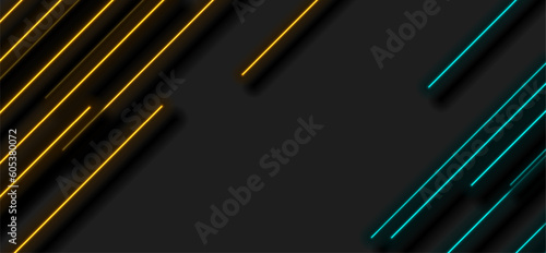 Blue yellow neon laser lines technology abstract background. Futuristic vector design