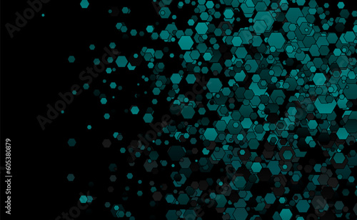 Dark turquoise tech geometric hexagons abstract background. Vector design © saicle