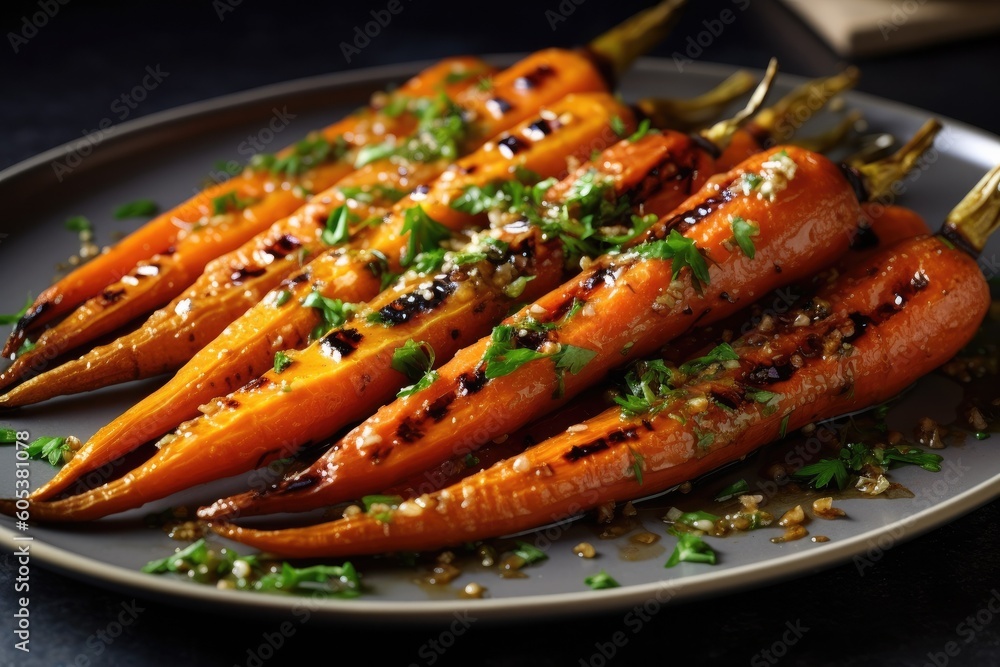 Plate of Grilled Carrots Generative AI Plate of Grilled Carrots Generative AI