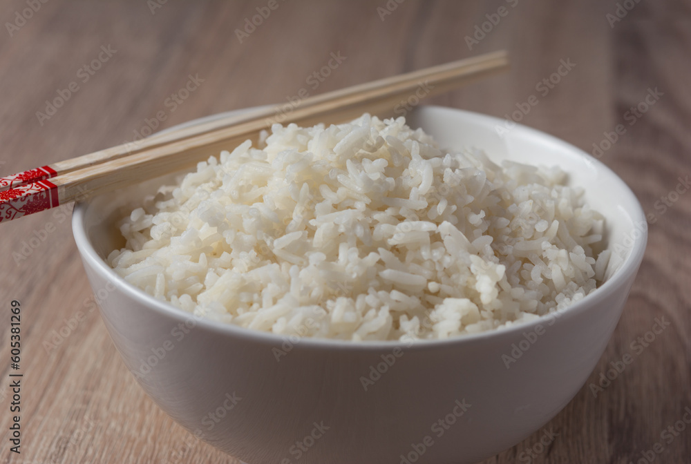 cooked rice on bowl on wooden background, Jasmine rice cooked cooked rice on bowl on wooden background, Jasmine rice cooked