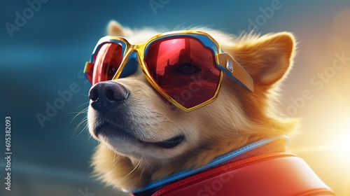 Behold a dog donning a superhero cape and sunglasses, radiating confidence and charm. Image created by AI. photo