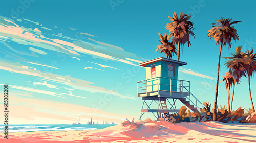 Illustration of a sunny day in an American resort town