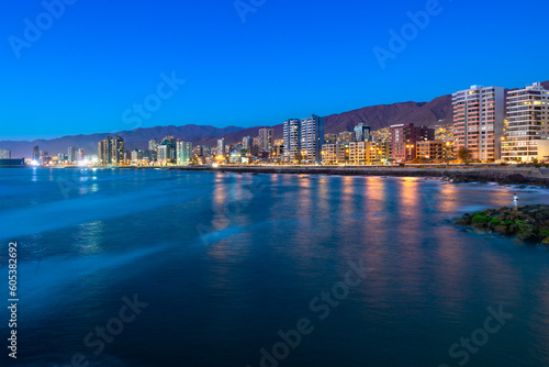 Panoramic view of the coastline of Antofagasta, know as the Pearl of the North and the biggest city in the Mining Region of northern Chile