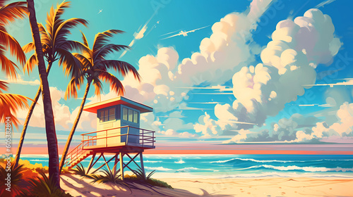 Illustration of a sunny day in an American resort town