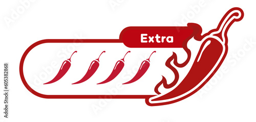 Spicy chilli extra vector level isolated on white background. Pepper sauce with fire flame. Illustration 10 eps