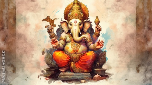 Illustration of Ganesha for Ganesha Chaturthi and Diwali, Generative Ai