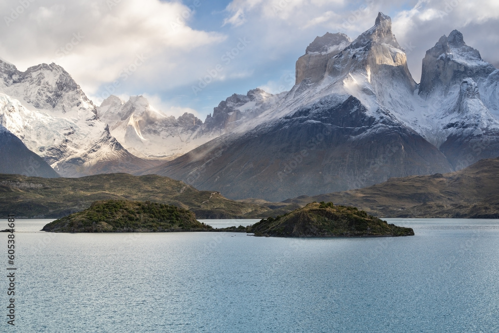 lake Lago del Pehoe in the Torres del Paine national park, Patagonia, Chile