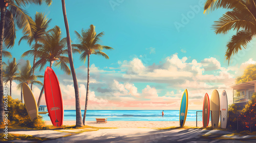 Illustration of a sunny day in an American resort town © Aleh Varanishcha