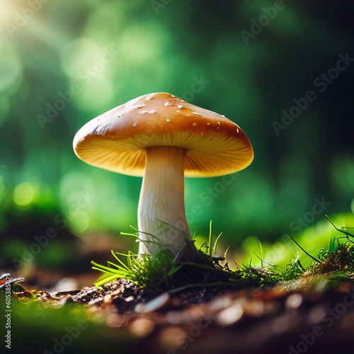 Close up mushroom in the forest, created with generative AI technology