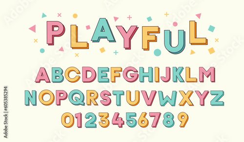 Custom font design. Playful typeface effect style. Colorful filled outline graphic style