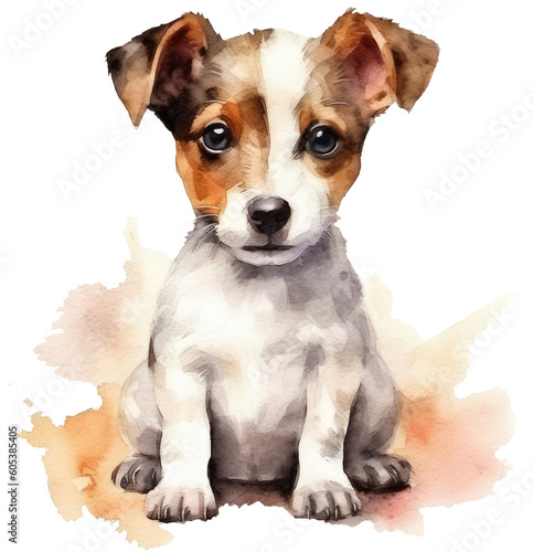 Funny watercolor cute dog breed jack russell terrier. Isolated sticker