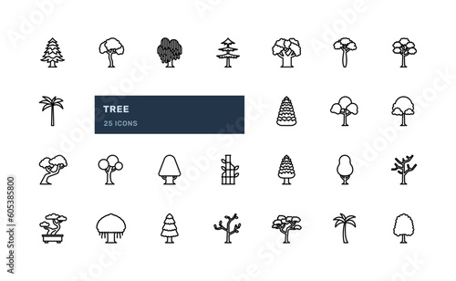 tree natural plant environment ecology nature detailed outline line icon set