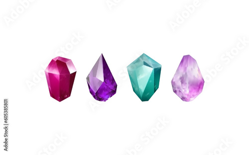 A collection of images of diamonds of various geometric shapes, colors and sizes.Glass shiny crystals with different shades reflecting light.Vector realistic set of glow gemstone or colorful ice.