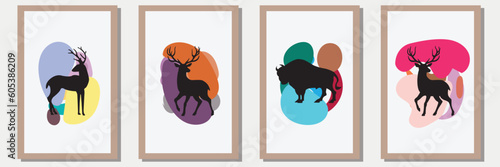 animal Silhouette vector set in frame with abstract shape , illustration