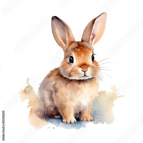 Naklejka na ścianę Watercolor little rabbit isolated on transparent background. Generative AI