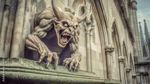 Gargoyle, fantasy creature, sandstone, grotesque, figurative, sculpture, architectural ornament, cathedrals, gothic churches, stone, carving, symbol, protection, waterspout, architectural detail, myth
