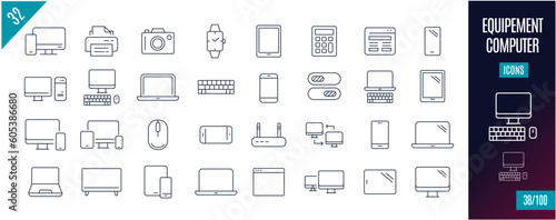 Best collection Equipment line icons. Computer, Monitor,...