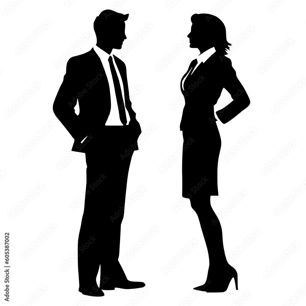 Silhouette of Businessman and Businesswoman Discussing Ideas