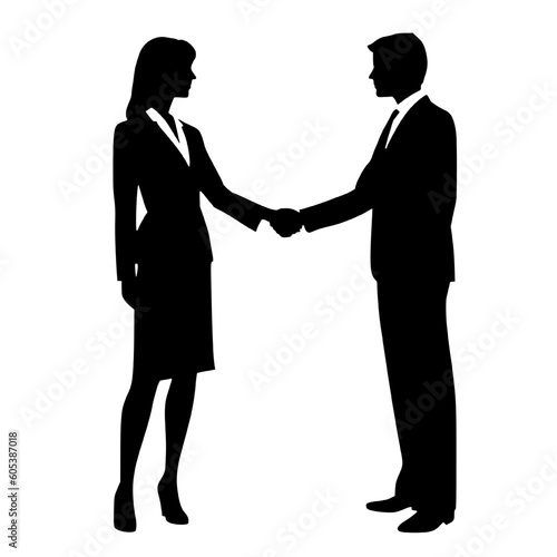 Businessman and Businesswoman Shaking Hands in silhouette