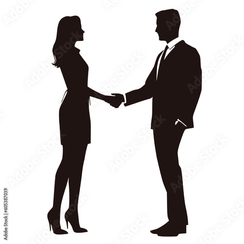 Businessman and Businesswoman Shaking Hands in silhouette