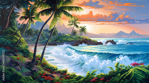 Illustration of a beautiful view of Hawaii  USA