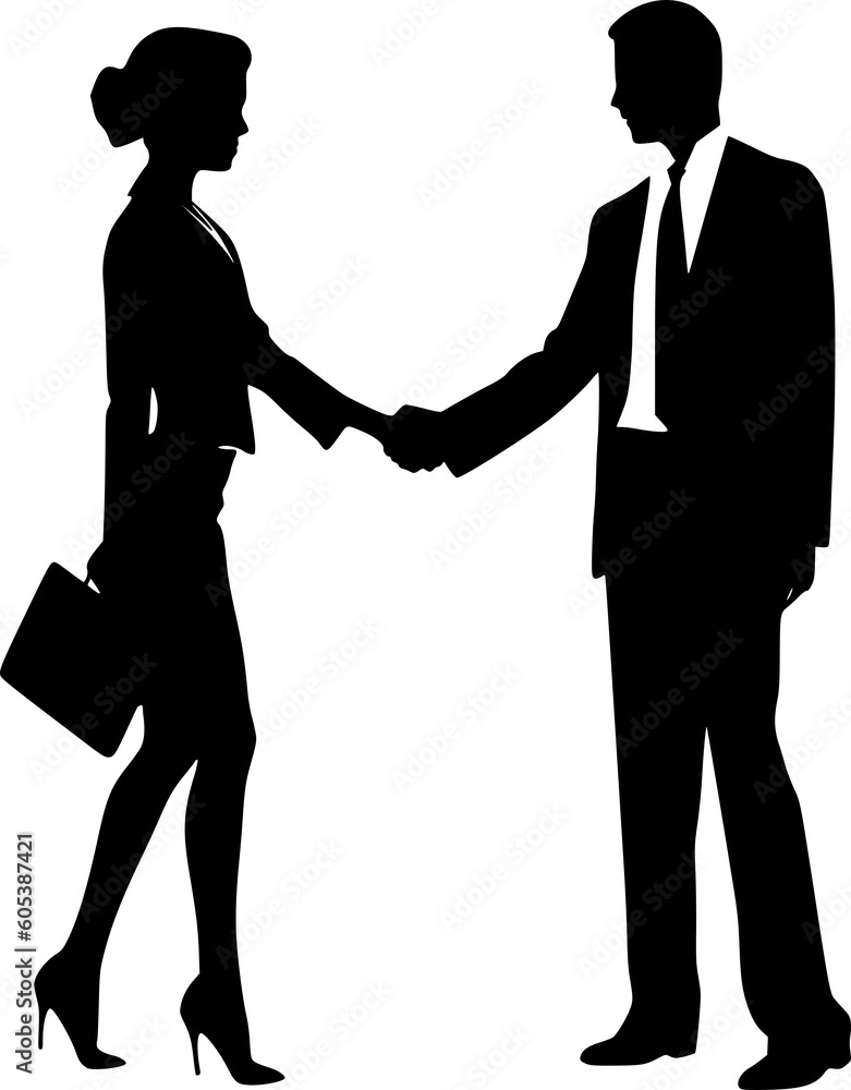 Businessman and Businesswoman Shaking Hands in silhouette