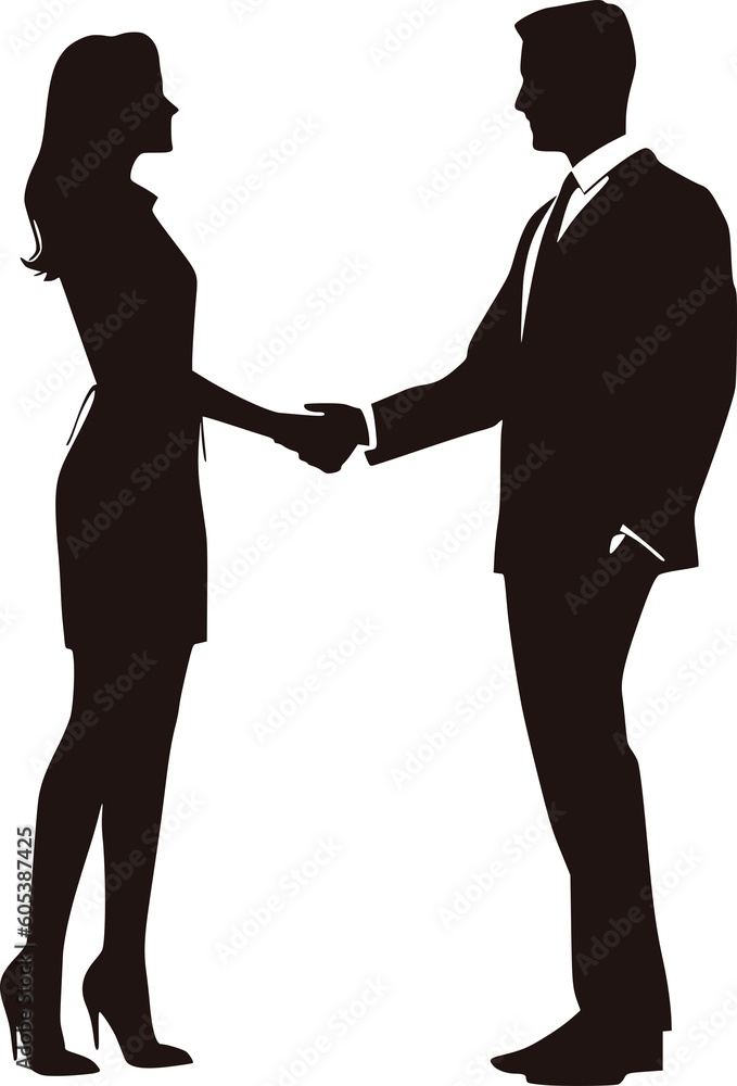 Businessman and Businesswoman Shaking Hands in silhouette