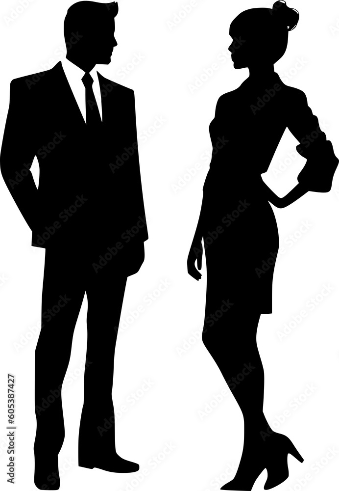 Silhouette of Businessman and Businesswoman Discussing Ideas silhouette 