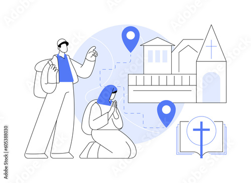 Christian pilgrimages abstract concept vector illustration.