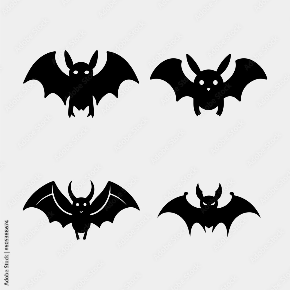 Black silhouettes of bats set isolated on white background Black silhouettes of bats set isolated on white background
