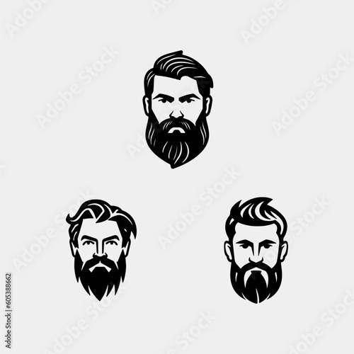 Set of vector bearded men faces hipsters with different haircuts, mustaches, beards. Perfect for Silhouettes, avatars, heads, emblems, icons, labels.