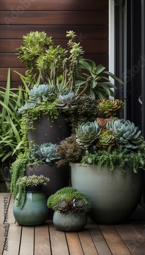 Potted plants on a wooden floor Generative AI