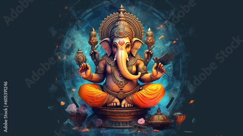 Illustration of Ganesha for Ganesha Chaturthi and Diwali, Generative Ai