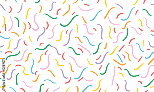  Fun colorful line doodle seamless pattern. Creative minimalist style art background for children or trendy design with basic shapes. Simple childish scribble