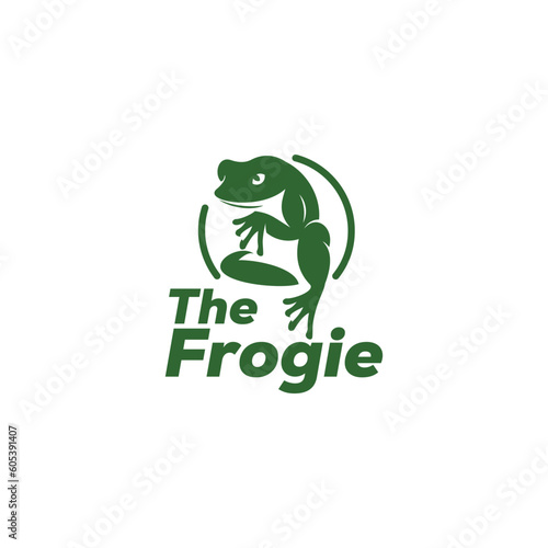 Green frog sitting drawing art logo design inspiration 